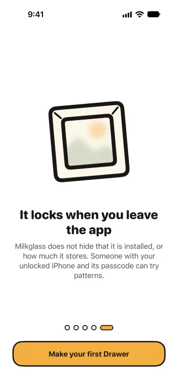 A page of the app’s introduction: “It locks when you leave the app”.